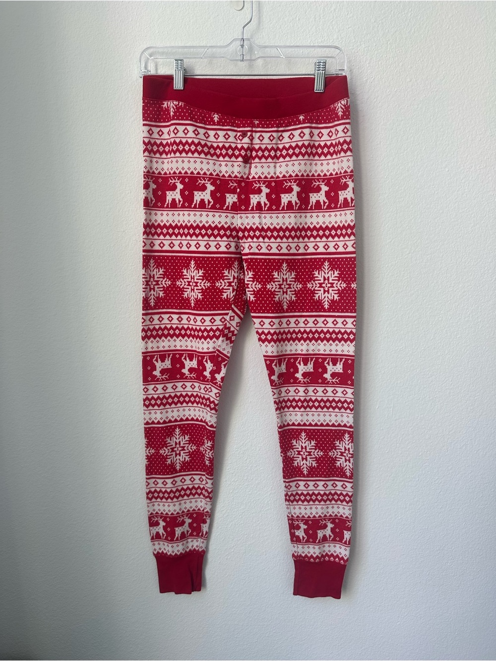 Red & White Fair Isle Reindeer Thermal Leggings